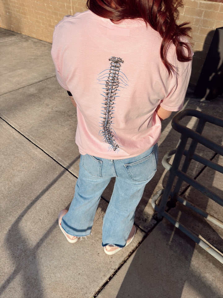 Lumbar Puncture Tee Shirt - Pink Short Sleeve with Spine Design