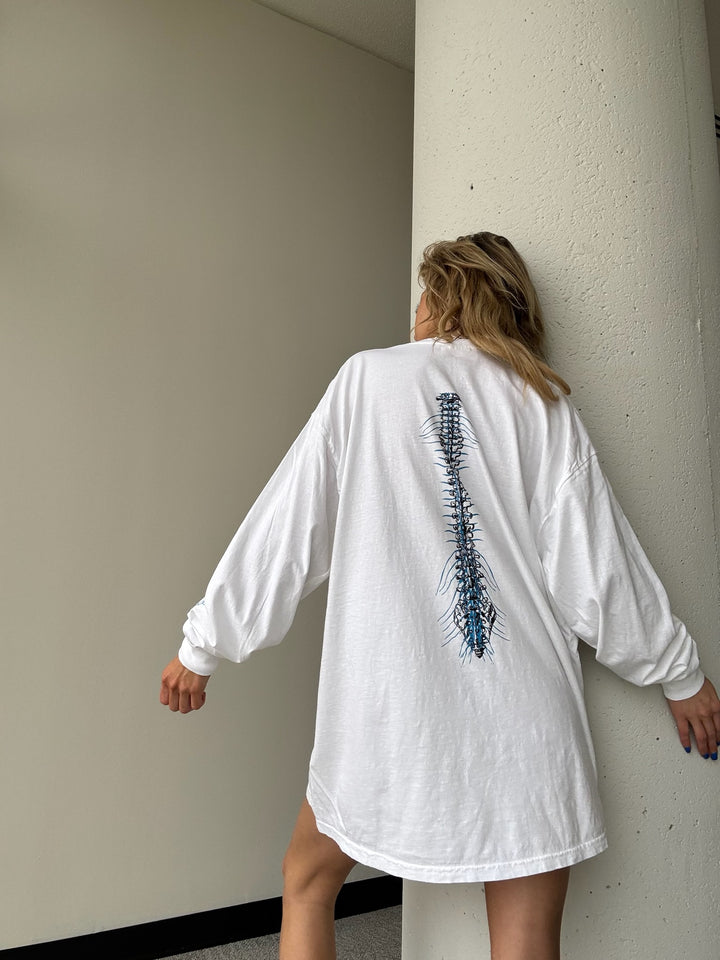Spinal Strength Long Sleeve Tee Shirt - White with Spine Design