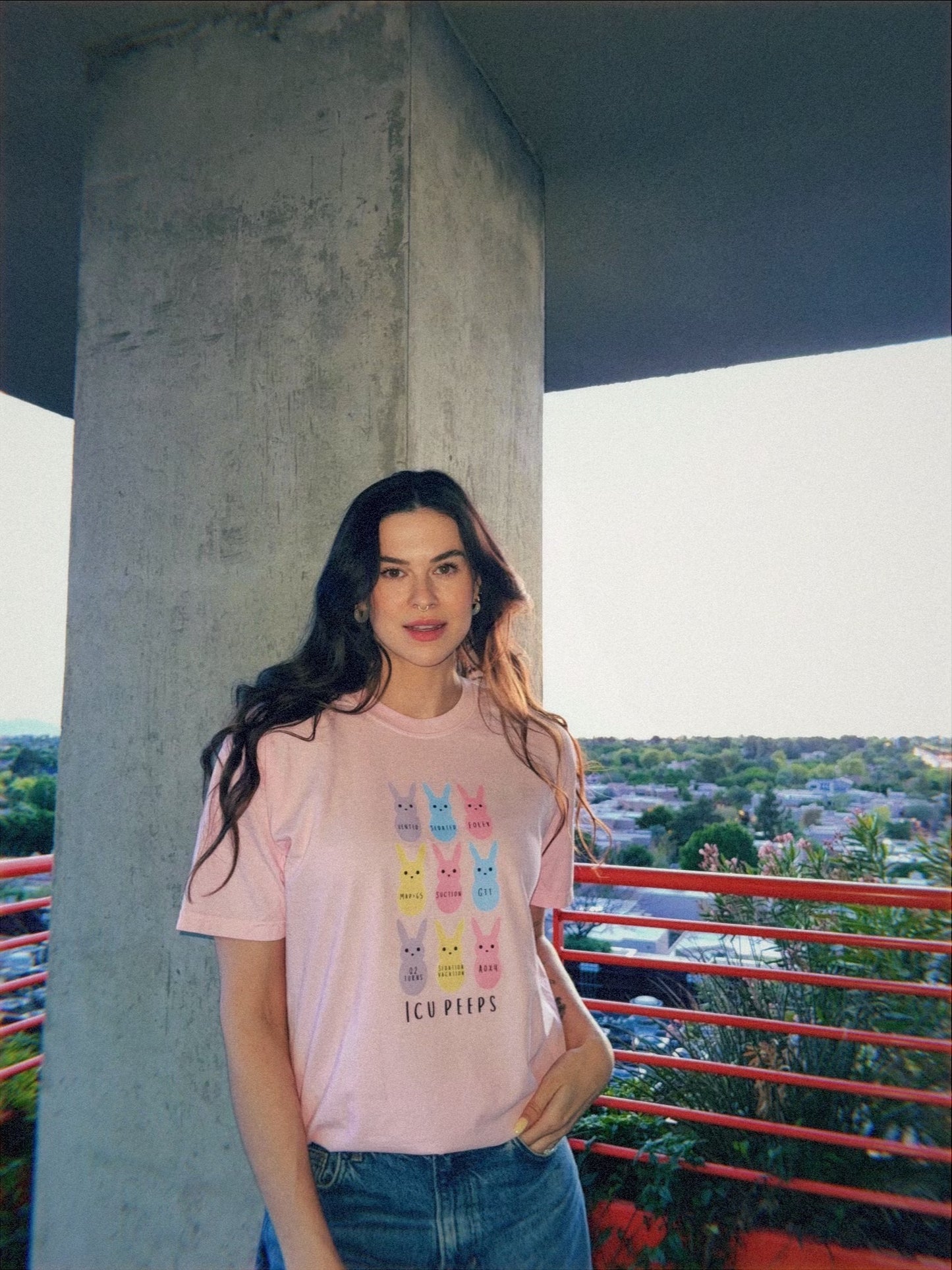 Scrubhacks Collab: ICU Squad Tee – Pink with Pastel Bunnies
