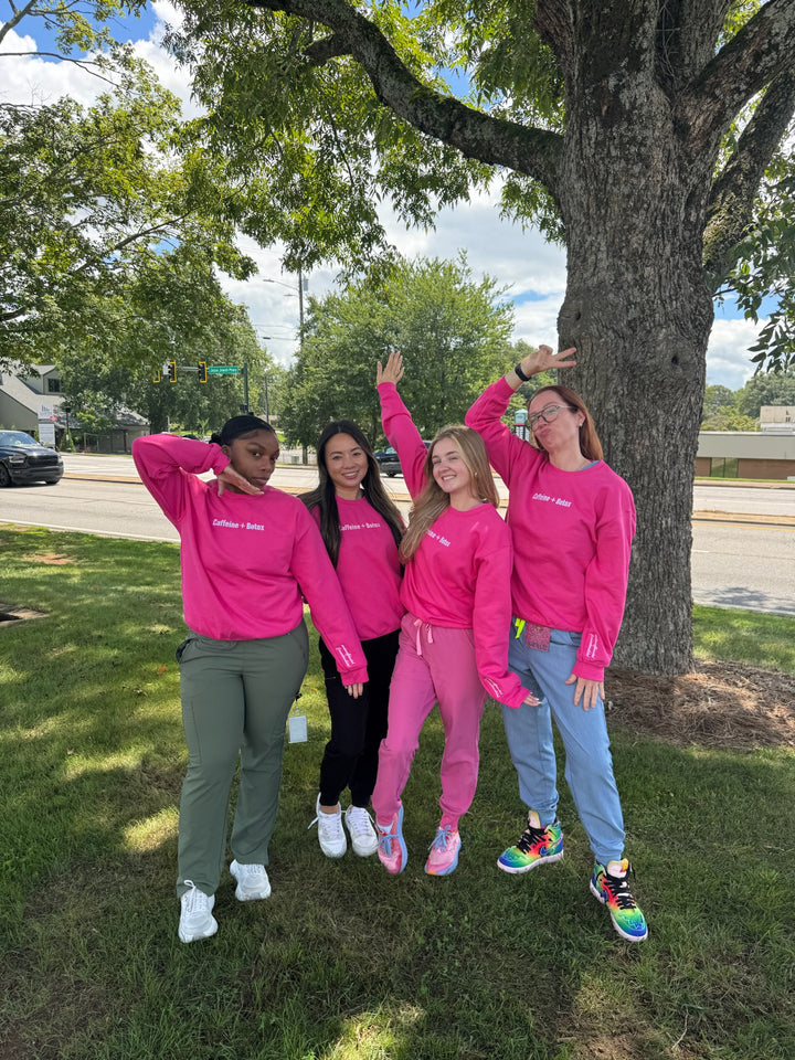 Dr. Daisy Collab: Caffeine + Botox Crewneck Sweatshirt - Hot Pink