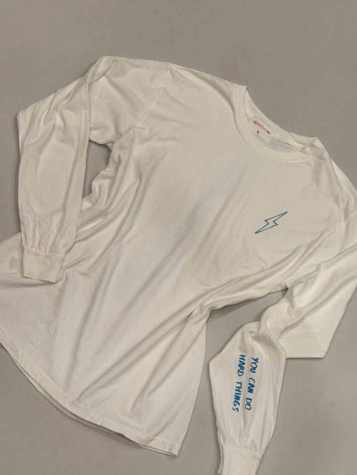Spinal Strength Long Sleeve Tee Shirt - White with Spine Design