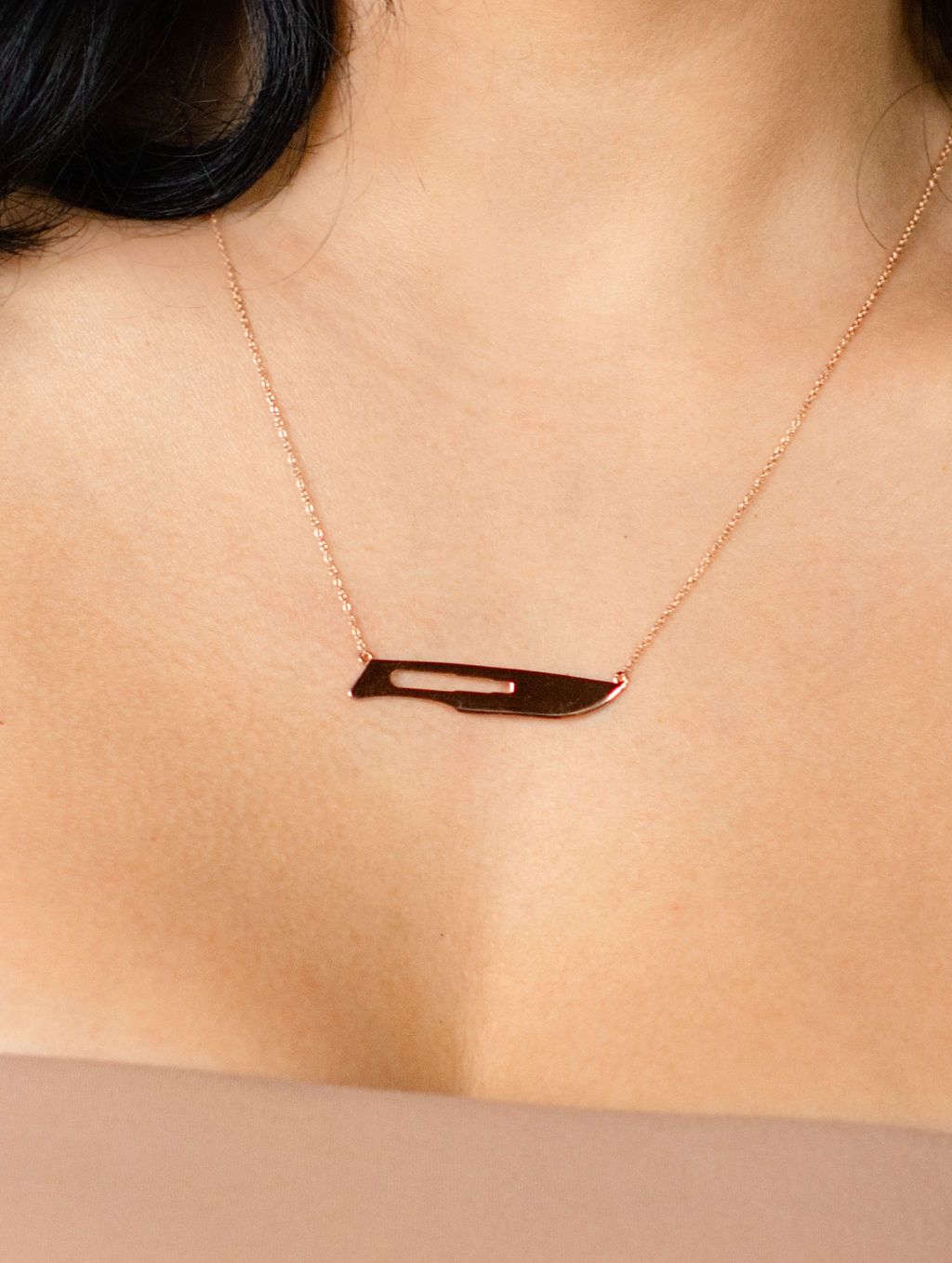 Gold 10 Blade Scalpel Pendant Necklace
