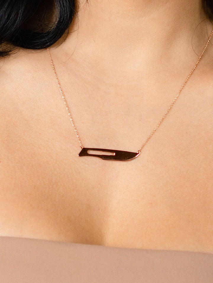 Gold 10 Blade Scalpel Pendant Necklace