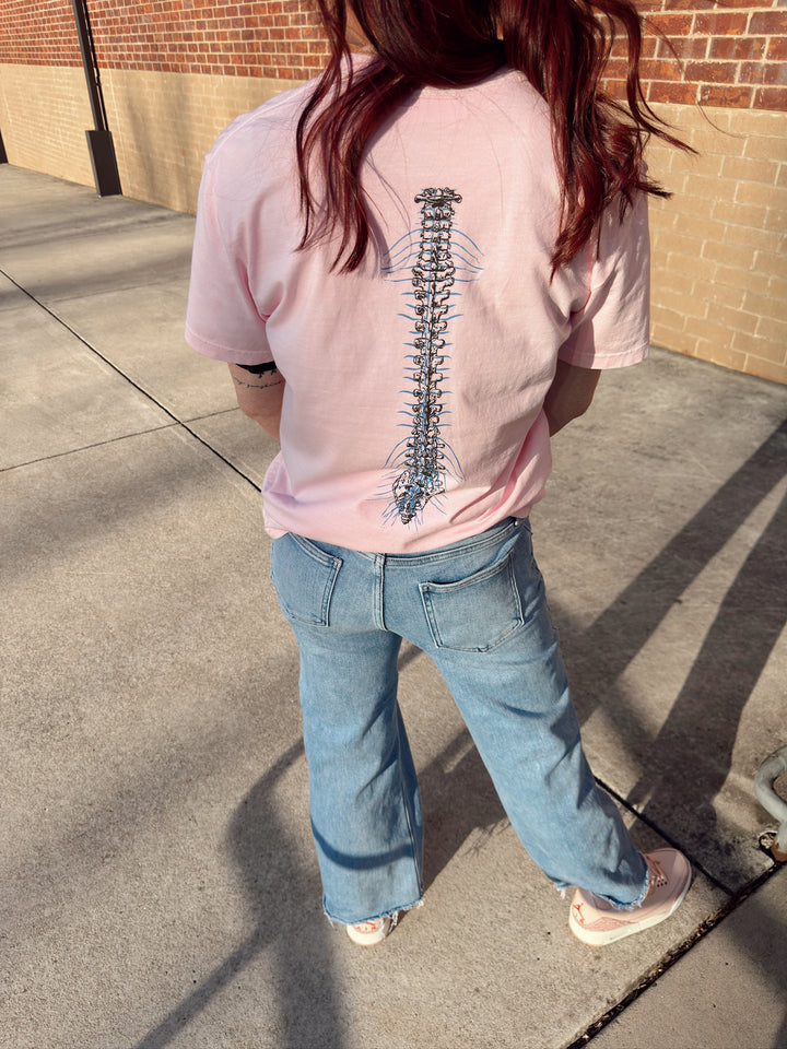 Lumbar Puncture Tee Shirt - Pink Short Sleeve with Spine Design