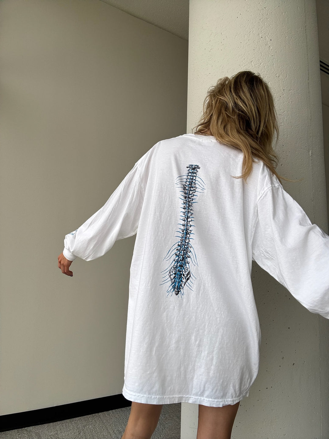 Spinal Strength Long Sleeve Tee Shirt - White with Spine Design