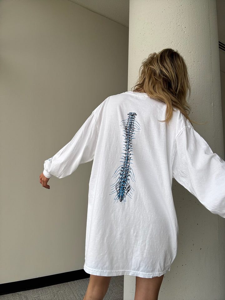 Spinal Strength Long Sleeve Tee Shirt - White with Spine Design
