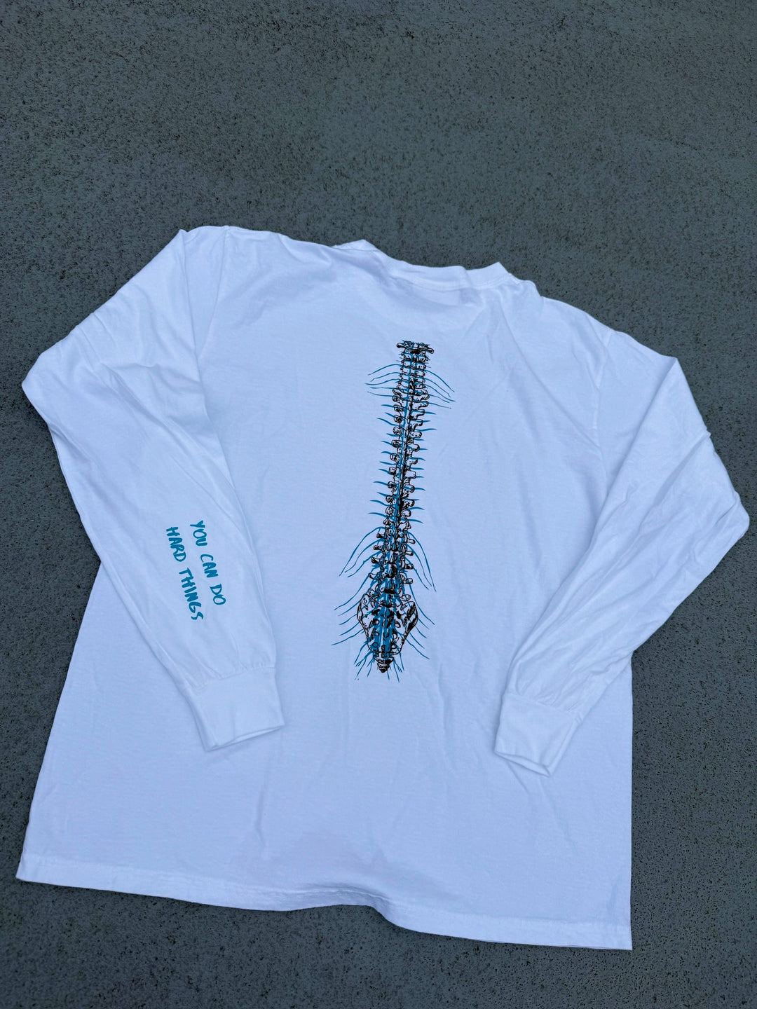 Spinal Strength Long Sleeve Tee Shirt - White with Spine Design