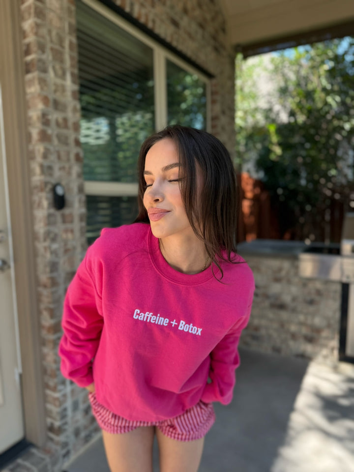 Dr. Daisy Collab: Caffeine + Botox Crewneck Sweatshirt - Hot Pink