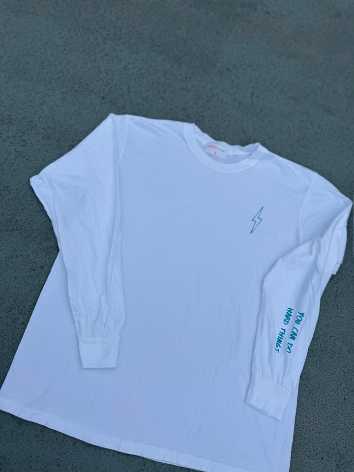 Spinal Strength Long Sleeve Tee Shirt - White with Spine Design