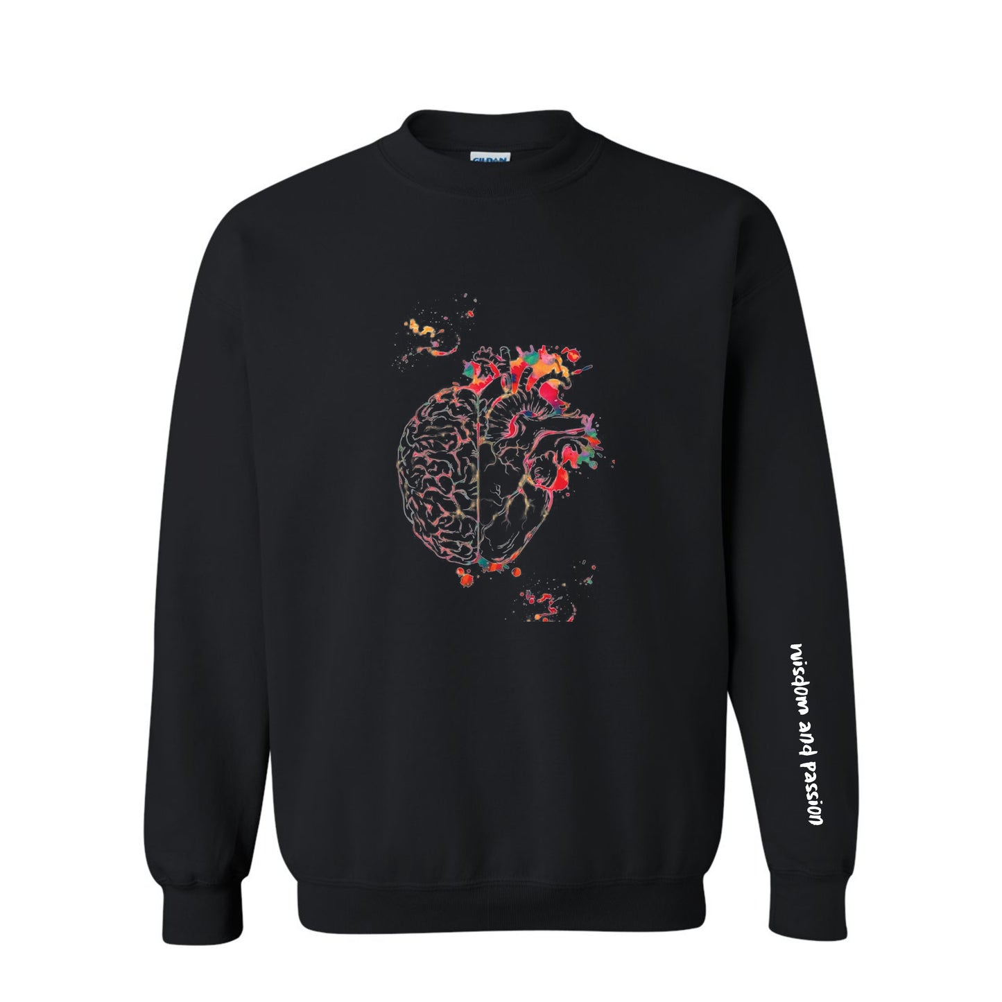 Synapse and Soul Crewneck Sweatshirt - Black Shirt with Brain | Heart Design
