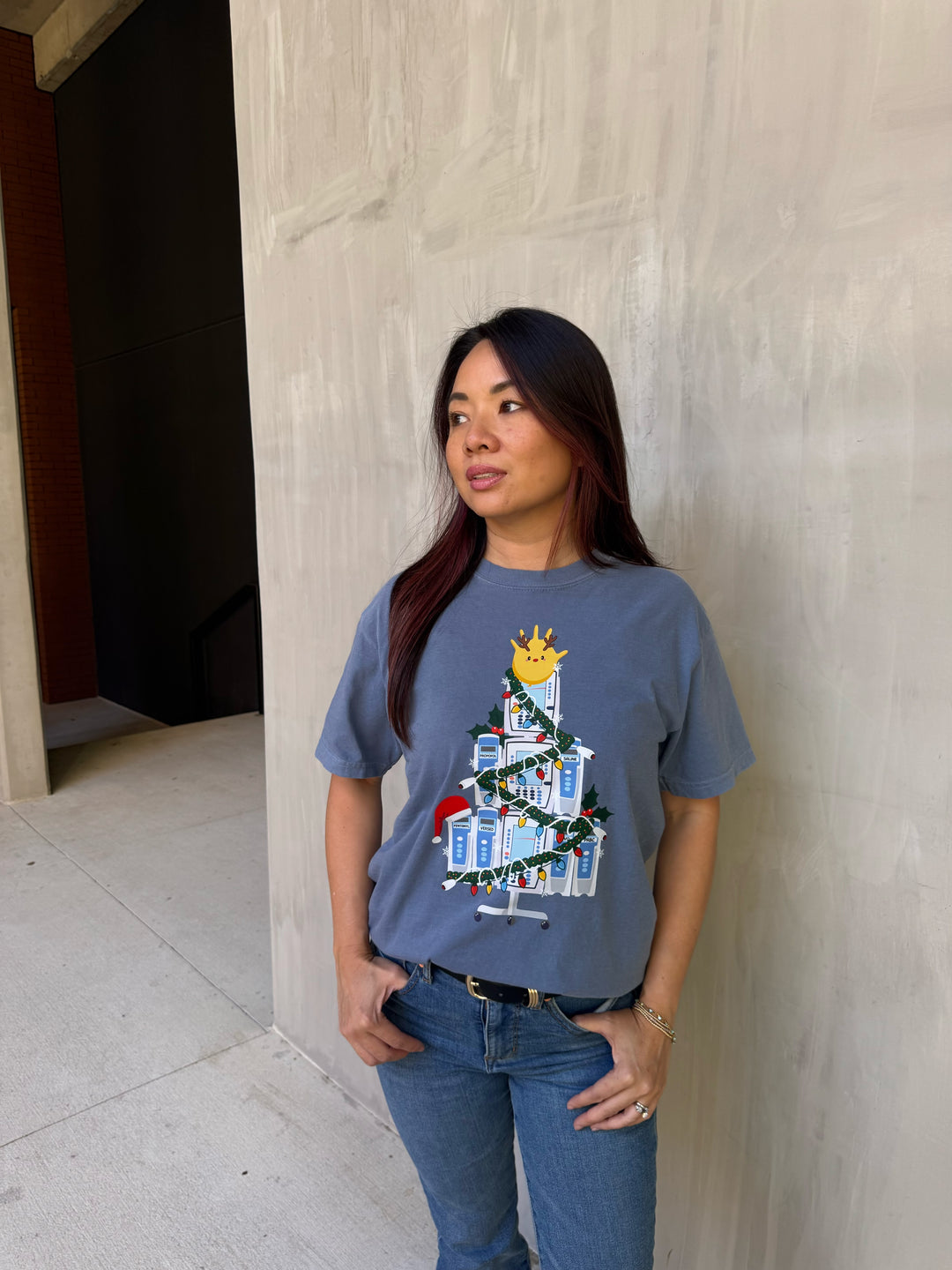 Scrubhacks Collab: Nurse Christmas Tree Tee Shirt with IV Pump Design