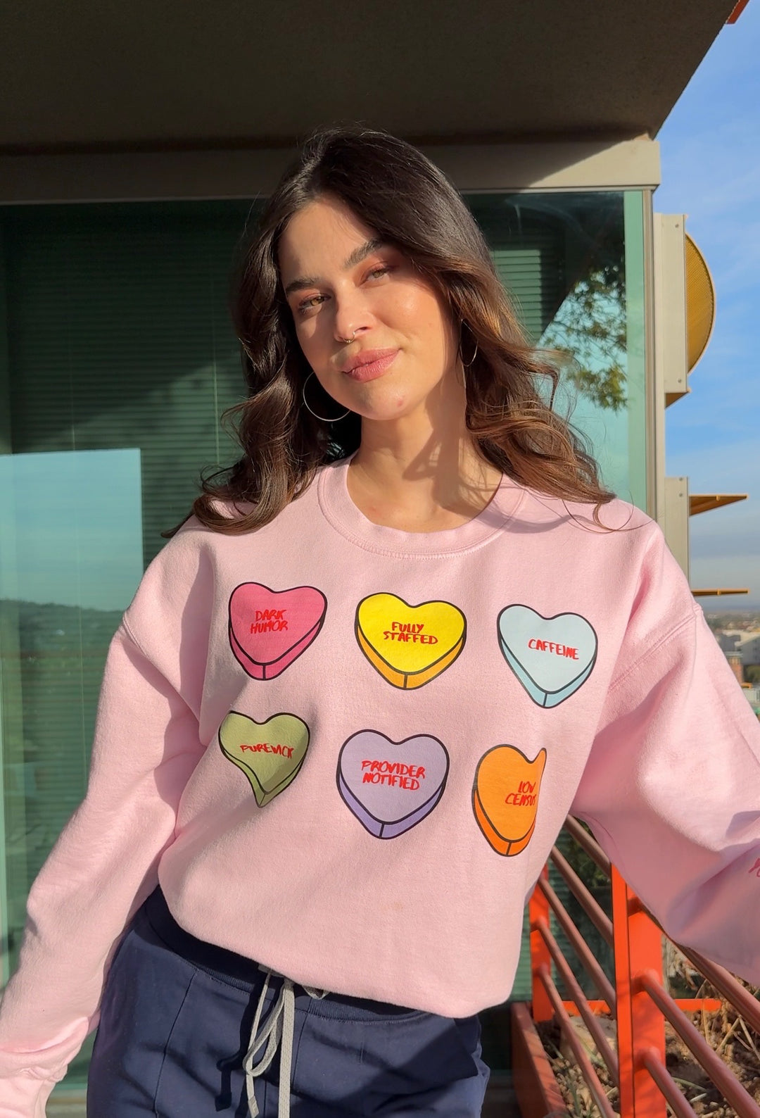 Scrubhacks Collab: You Had Me At Stat Crewneck Sweatshirt - Pink with Nurse Humor