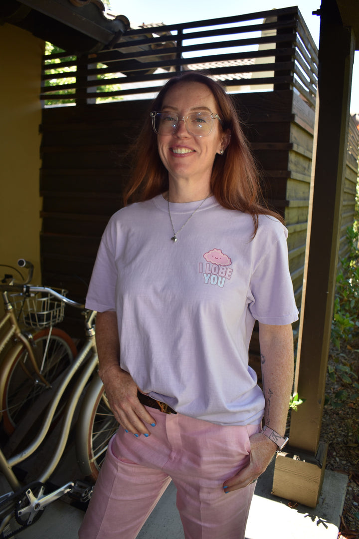 Ladyspinedoc wearing the Silver Brain Necklace and I Lobe You brain tee
