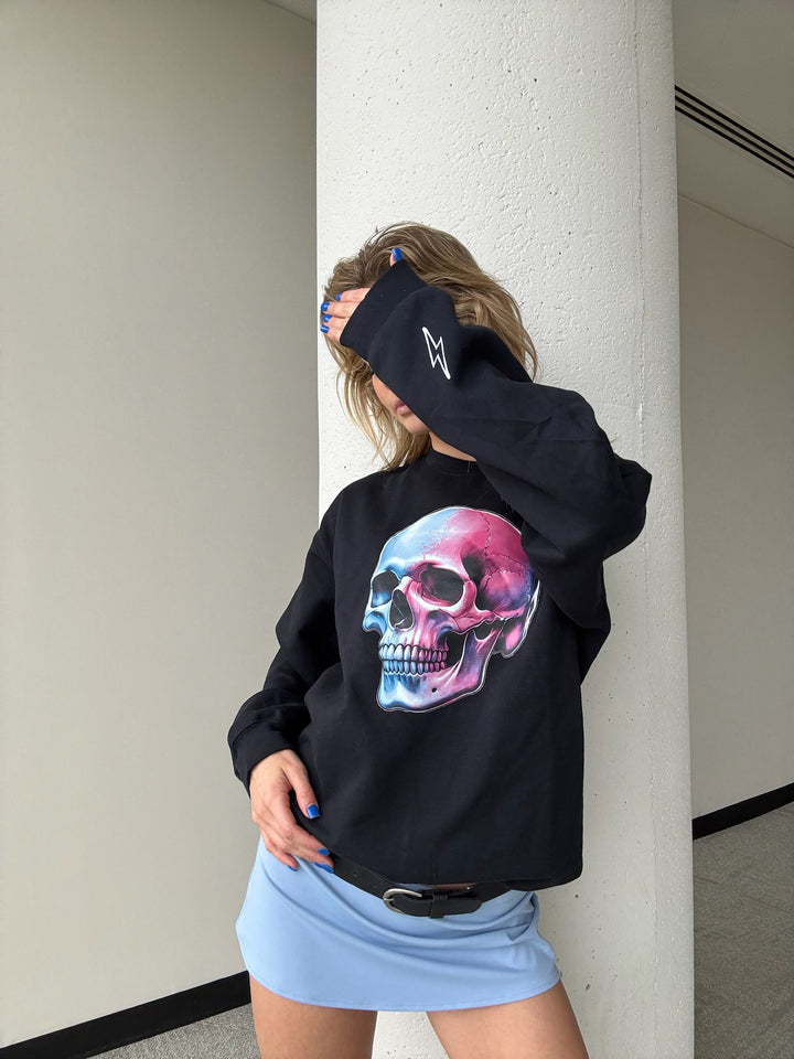 Super Skull Crewneck Sweatshirt - Black with Skull Design