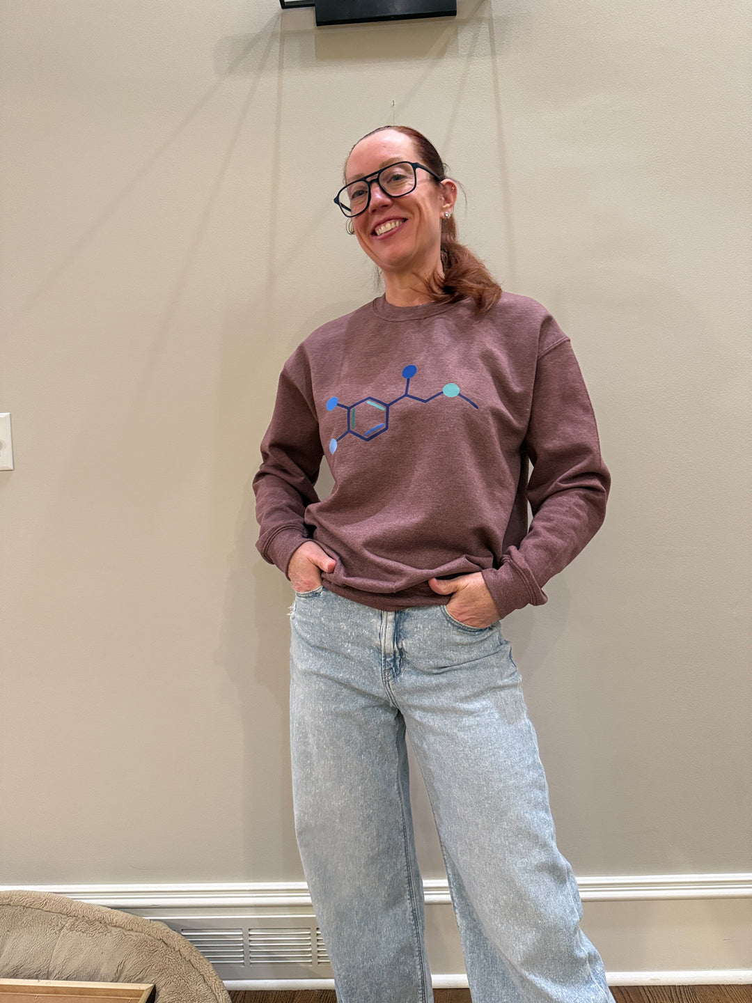 Dr. Beachgem Collab: Code Cart Crewneck Sweatshirt - Maroon with Adrenaline Molecule Design