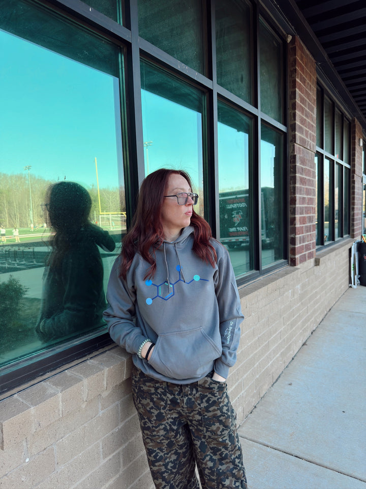 Dr. Beachgem Collab: Code Cart Hoodie - Gray Sweatshirt with Adrenaline Molecule Design