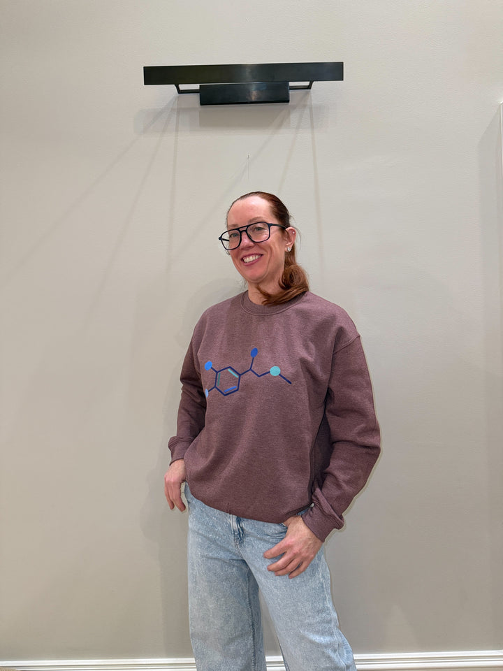 Dr. Beachgem Collab: Code Cart Crewneck Sweatshirt - Maroon with Adrenaline Molecule Design