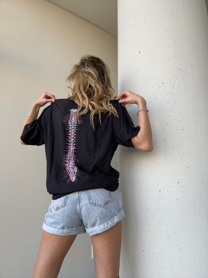 Lumbar Puncture Tee Shirt - Black Short Sleeve with Spine Design