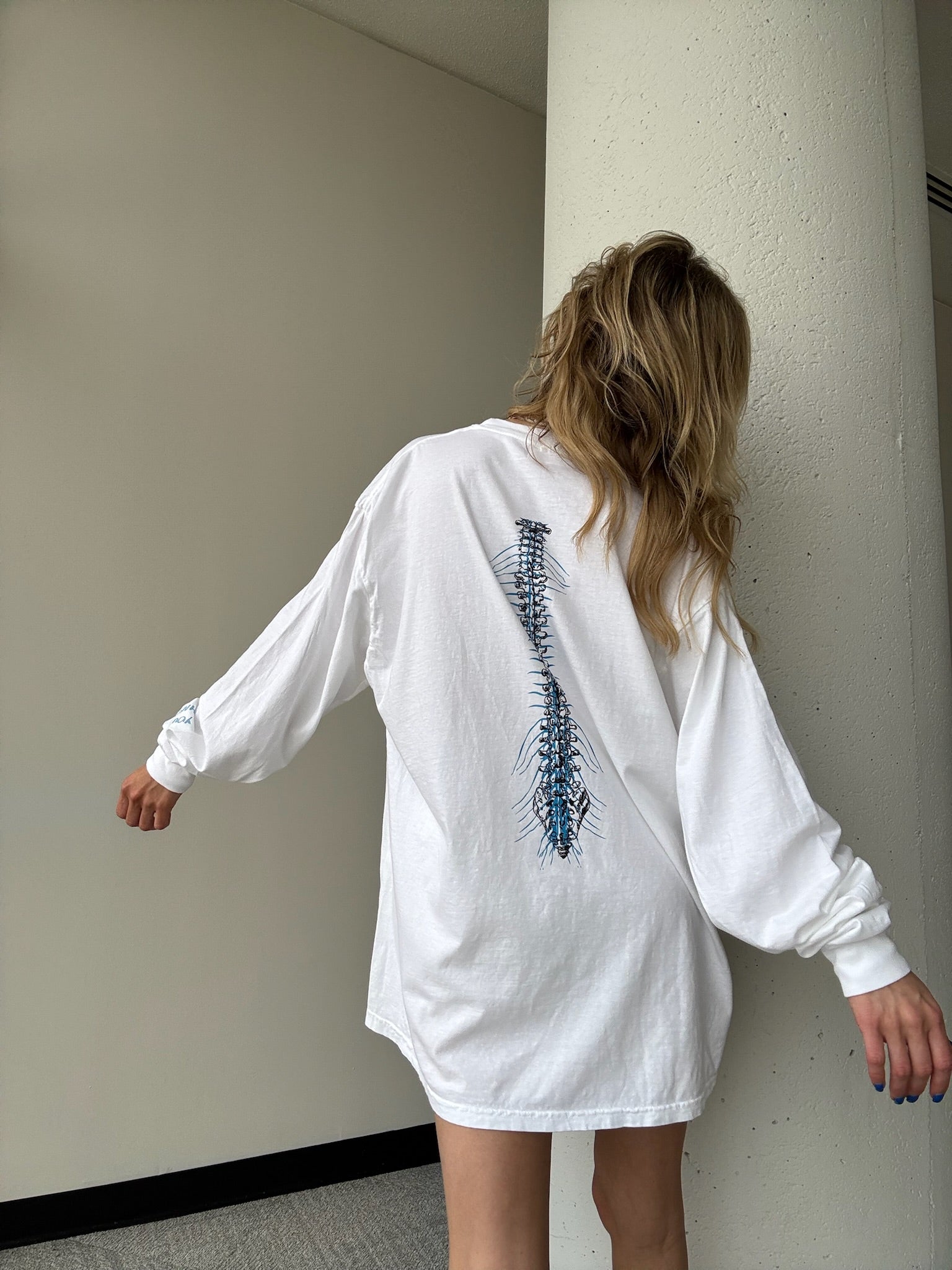 Spinal Strength Long Sleeve Tee Shirt - White with Spine Design