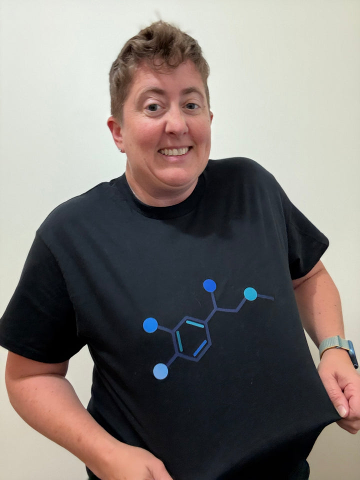 Dr. Beachgem Collab: Code Cart Tee Shirt - Black Short Sleeve with Adrenaline Molecule Design