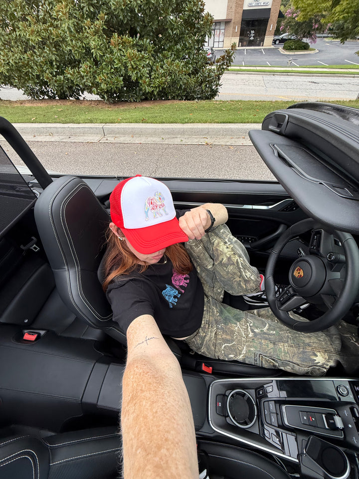 Chan Art Collab: Game Day Trucker Hat - Red - PREORDER