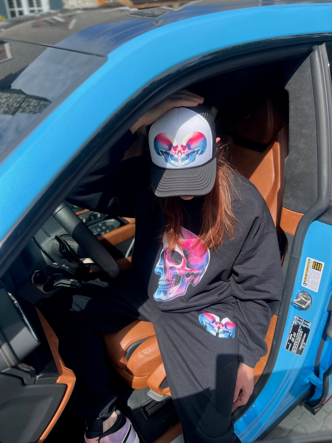 Cranial Love Trucker Hat | Black Ball Cap with Skull Design