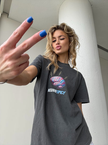 Beachgem Collab: Neurospicy Tee Shirt - Gray with Brain Design