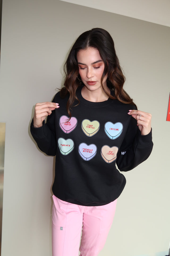 Scrubhacks Collab: You Had Me At Stat Crewneck Sweatshirt - Black with Nurse Humor