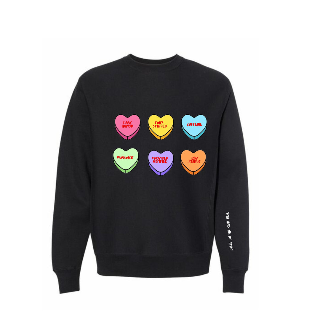 Scrubhacks Collab: You Had Me At Stat Crewneck Sweatshirt - Black with Nurse Humor