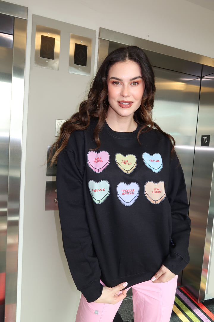 Scrubhacks Collab: You Had Me At Stat Crewneck Sweatshirt - Black with Nurse Humor