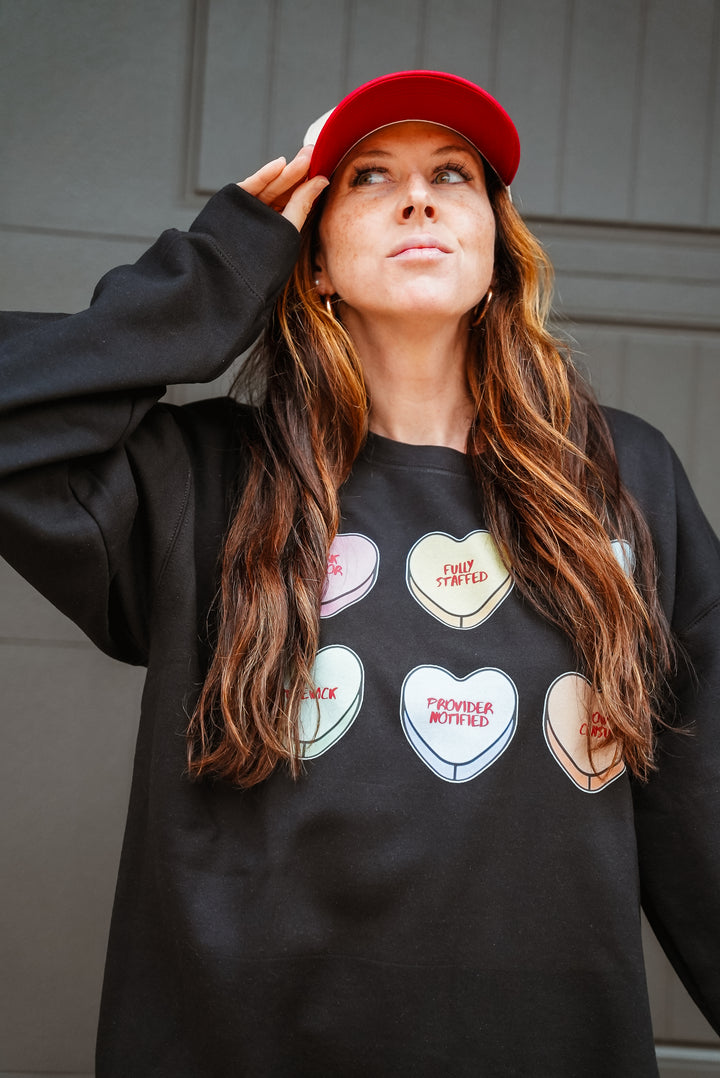 Scrubhacks Collab: You Had Me At Stat Crewneck Sweatshirt - Black with Nurse Humor