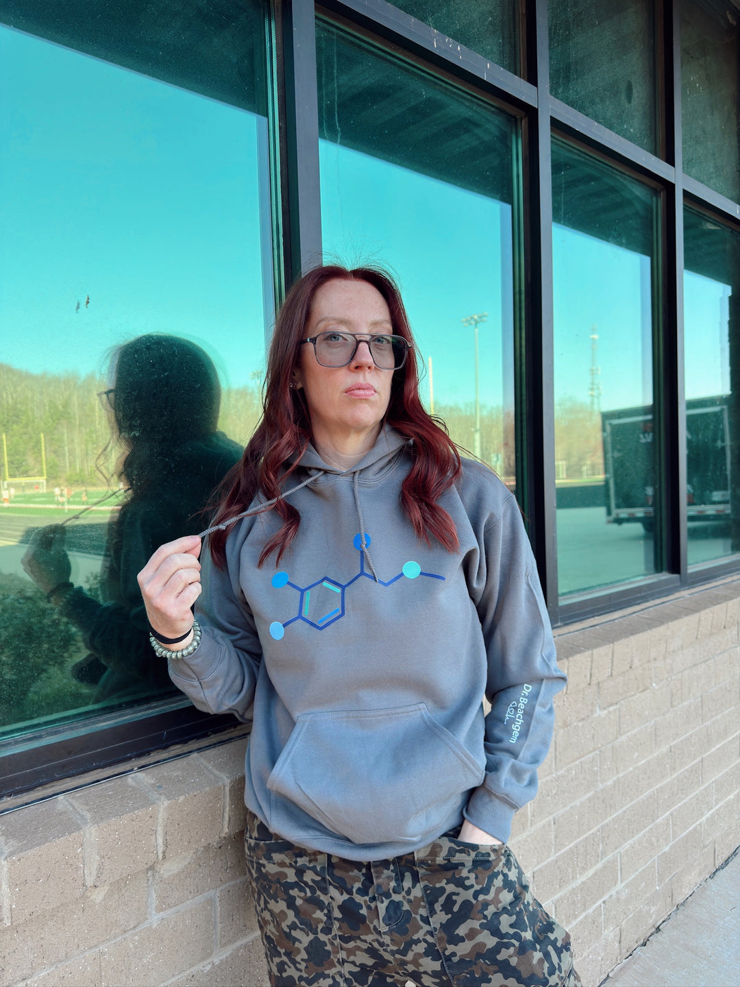 Dr. Beachgem Collab: Code Cart Hoodie - Gray Sweatshirt with Adrenaline Molecule Design