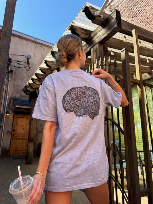 Gray May Brain Tumor Awareness Tee Shirt - Gray Short Sleeve