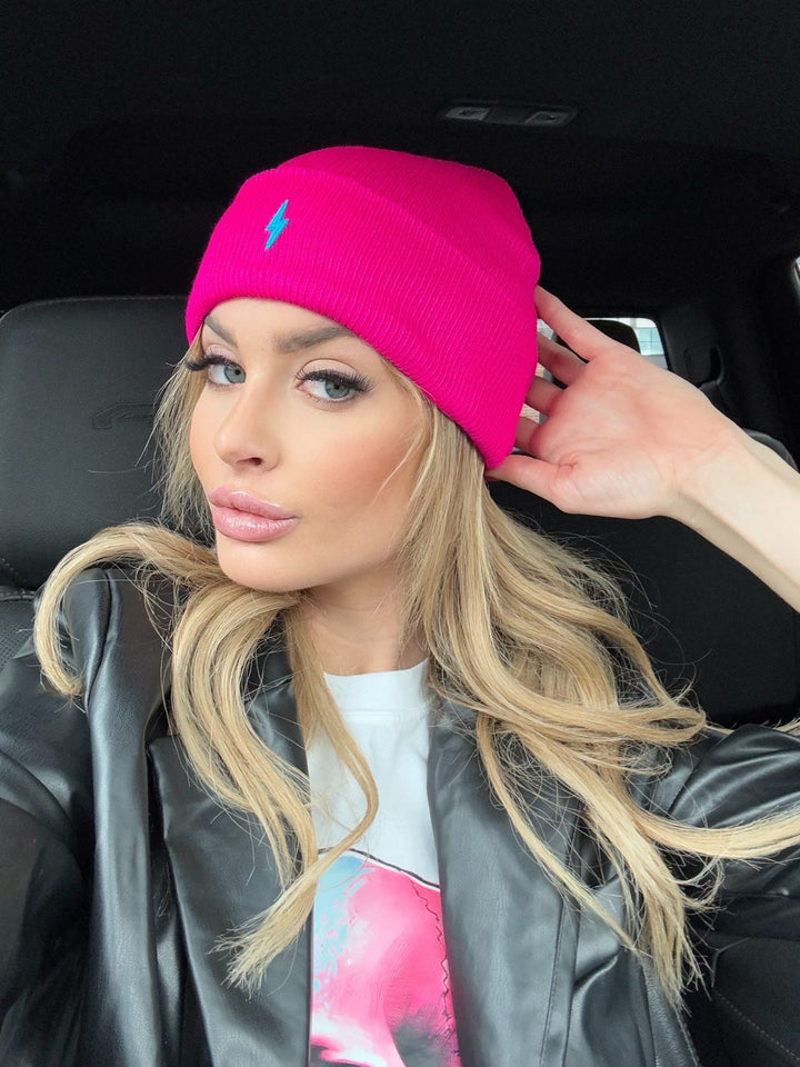 Power Surge Beanie - Black Hat with Lightning Bolt Emblem