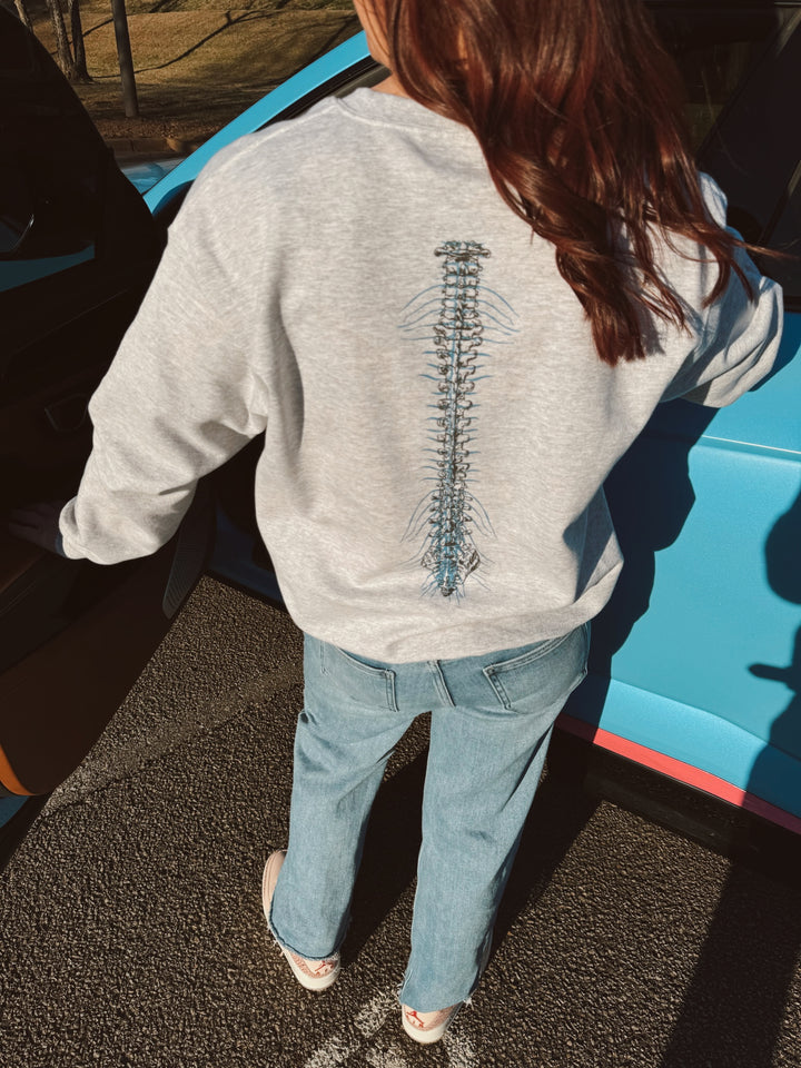 Spinal Strength Crewneck Sweatshirt - Gray with Spine Design