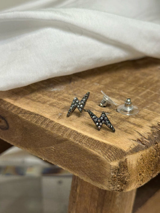 Lightning Bolt Studs (Black/Crystal)