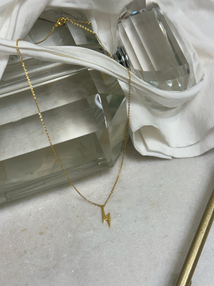 Gold Lightning Bolt Necklace - Ladyspinedoc Jewelry