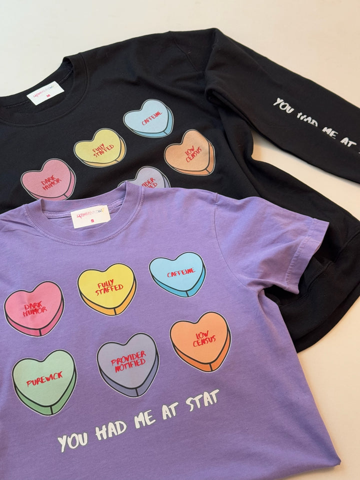 Scrubhacks Collab: You Had Me At Stat Crewneck Sweatshirt - Black with Nurse Humor