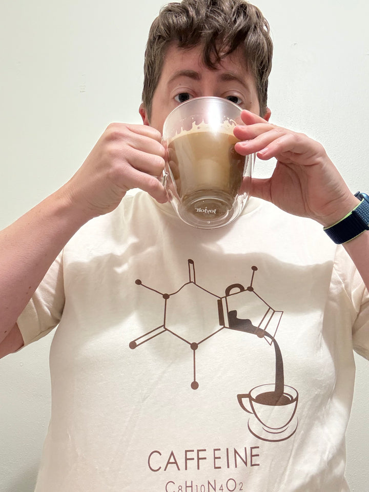 Dr. Beachgem Collab: Enerjava Tee Shirt - Cream Short Sleeve with Caffeine Molecule Design