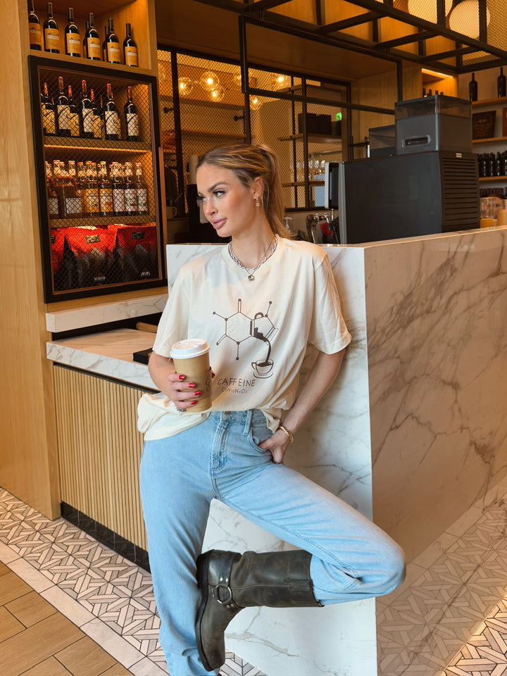 Dr. Beachgem Collab: Enerjava Tee Shirt - Cream Short Sleeve with Caffeine Molecule Design