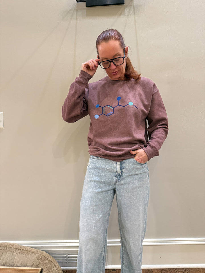 Dr. Beachgem Collab: Code Cart Crewneck Sweatshirt - Maroon with Adrenaline Molecule Design