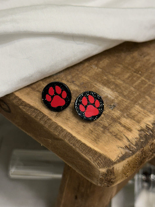 Paw Print Earrings (black/red)