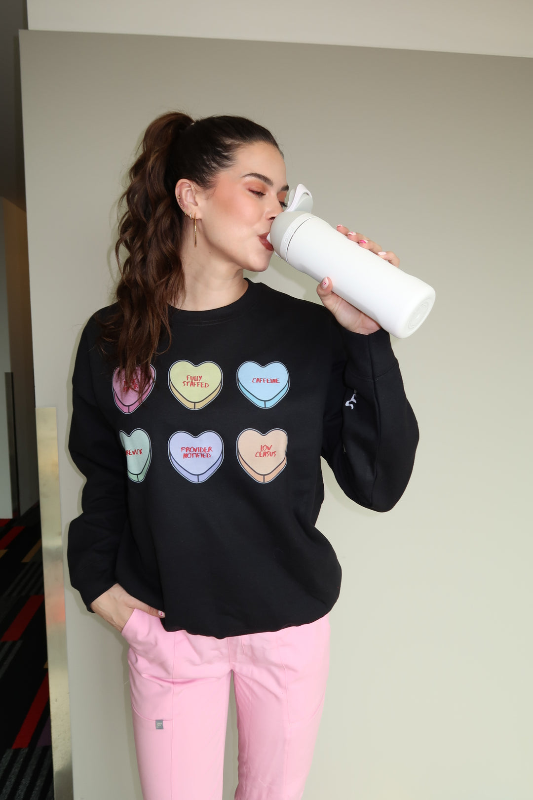 Scrubhacks Collab: You Had Me At Stat Crewneck Sweatshirt - Black with Nurse Humor