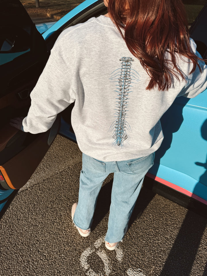 Spinal Strength Crewneck Sweatshirt - Gray with Spine Design