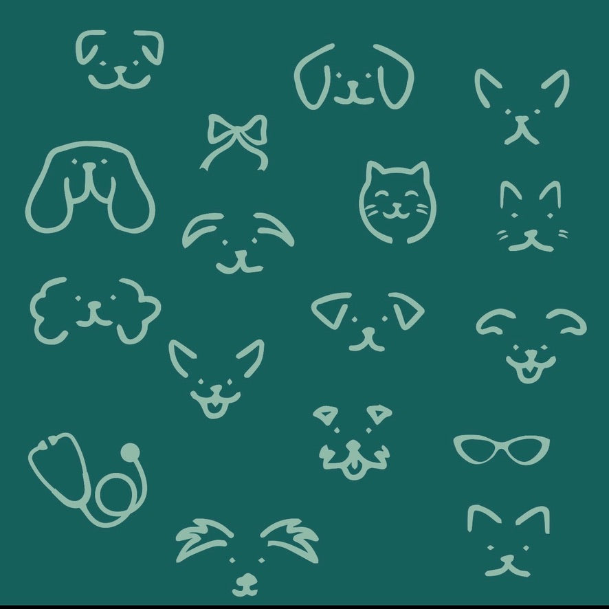 Pattern of white animal outlines on a green background