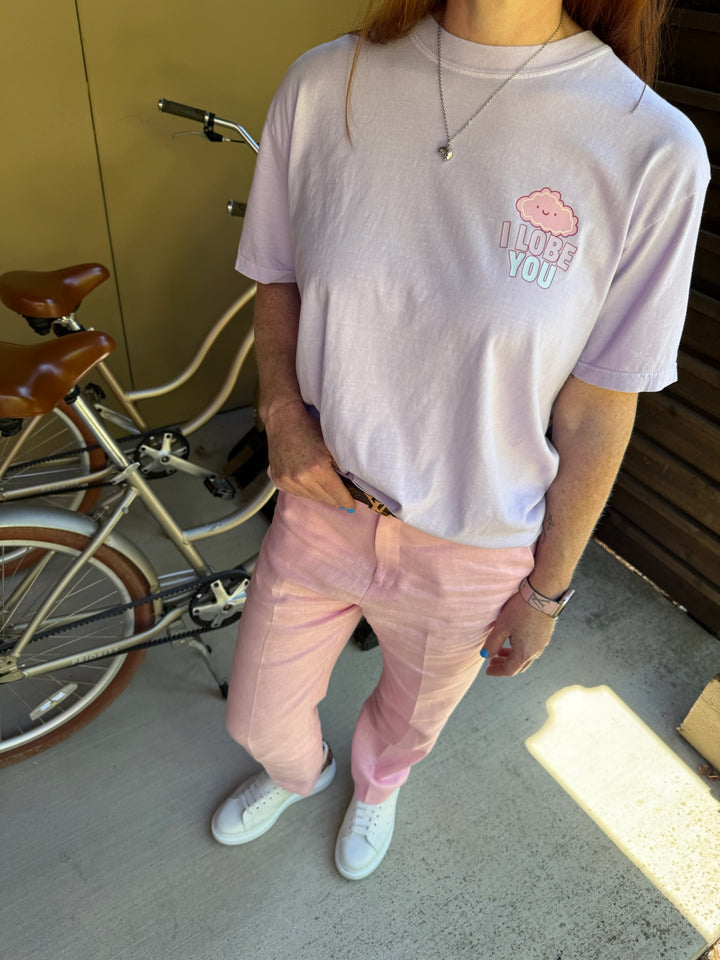 Ladyspinedoc wearing the Silver Brain Necklace and I Lobe You brain tee