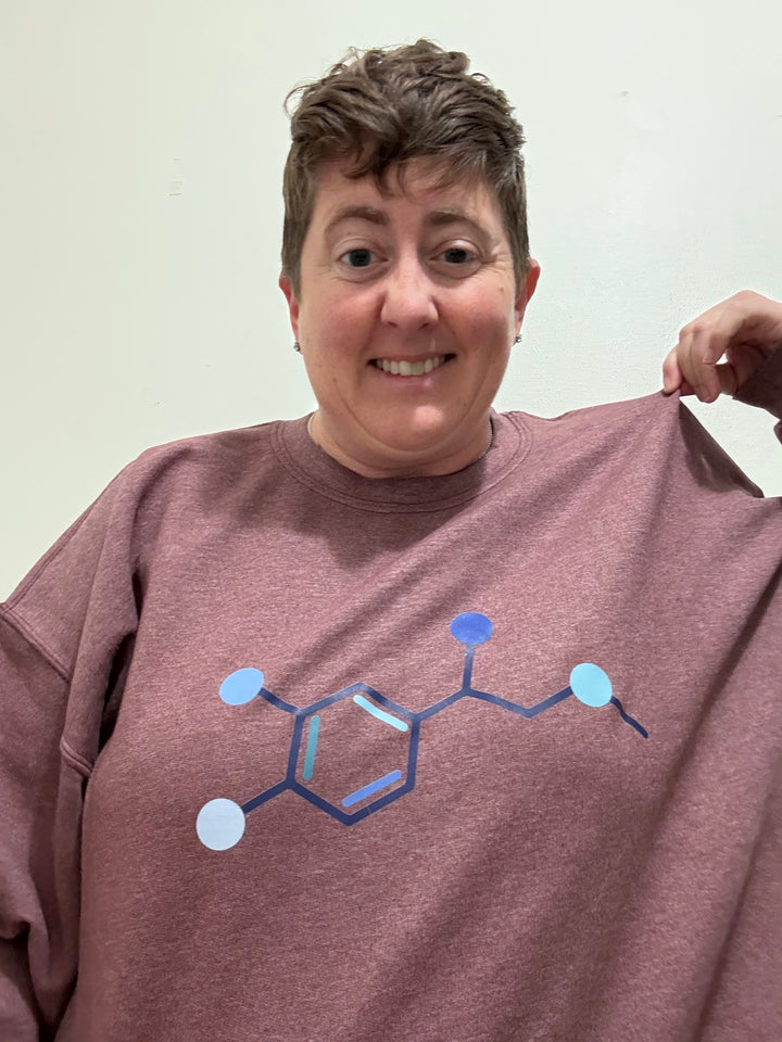 Dr. Beachgem Collab: Code Cart Crewneck Sweatshirt - Maroon with Adrenaline Molecule Design