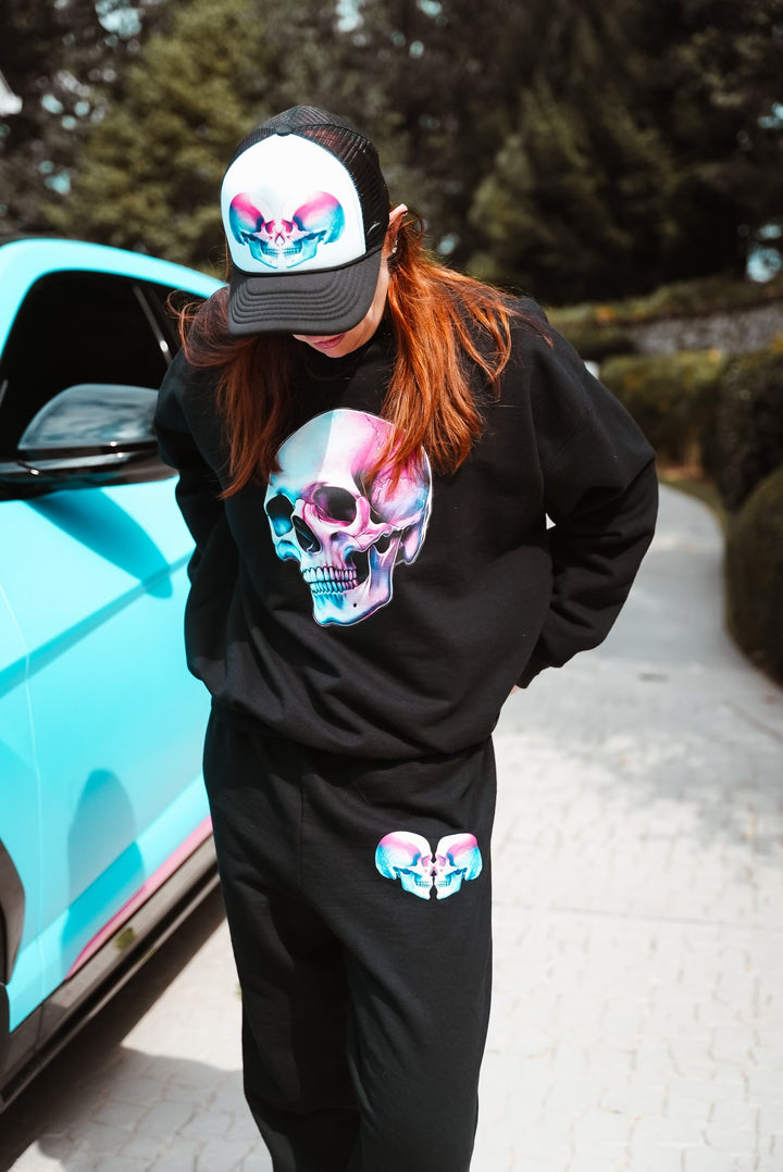 Cranial Love Trucker Hat | Black Ball Cap with Skull Design