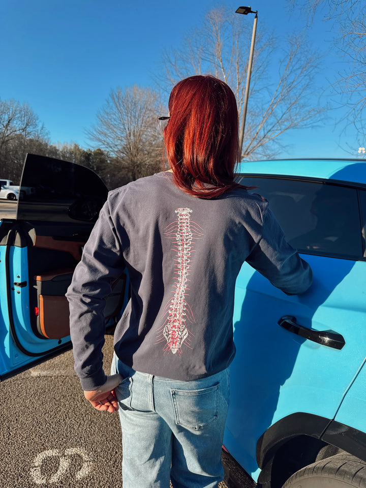 Spinal Strength Long Sleeve Tee Shirt - Navy with Spine Design