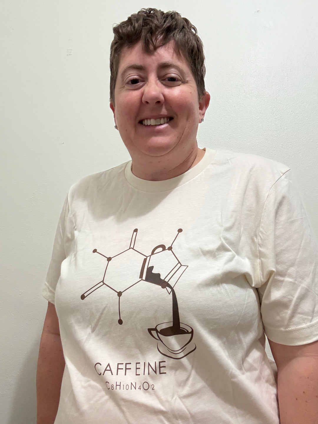 Dr. Beachgem Collab: Enerjava Tee Shirt - Cream Short Sleeve with Caffeine Molecule Design